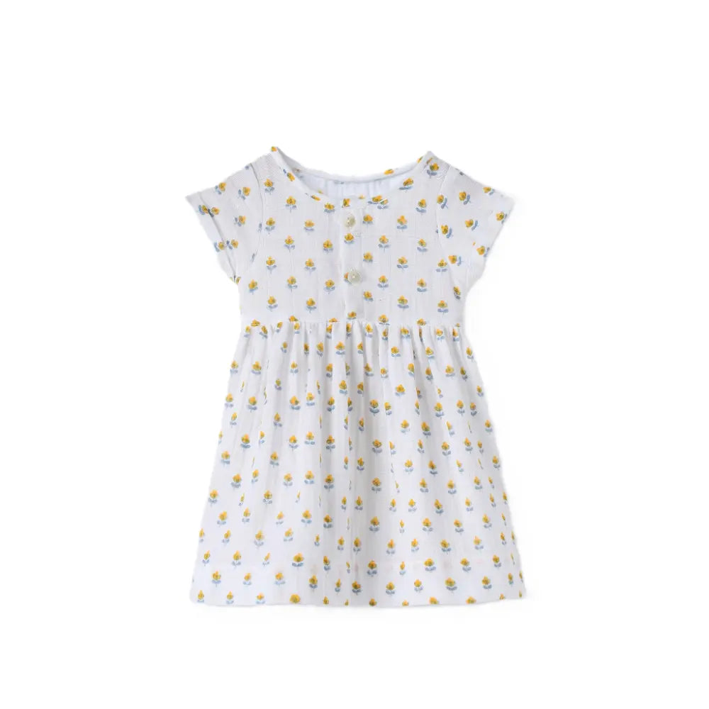Dulaar Organic Muslin Dress | Hand-Block Printed - Flowers from Sanganer
