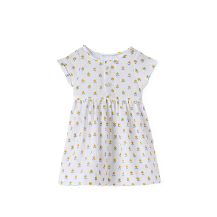 Dulaar Organic Muslin Dress | Hand-Block Printed - Flowers from Sanganer