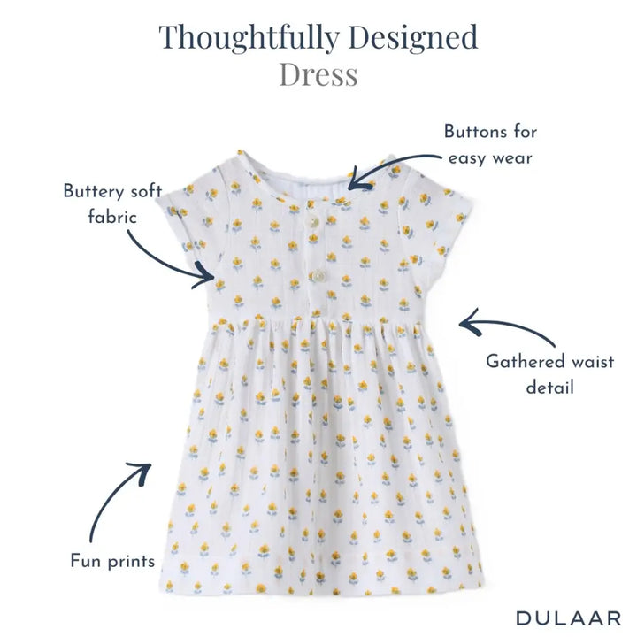 Dulaar Organic Muslin Dress | Hand-Block Printed - Flowers from Sanganer