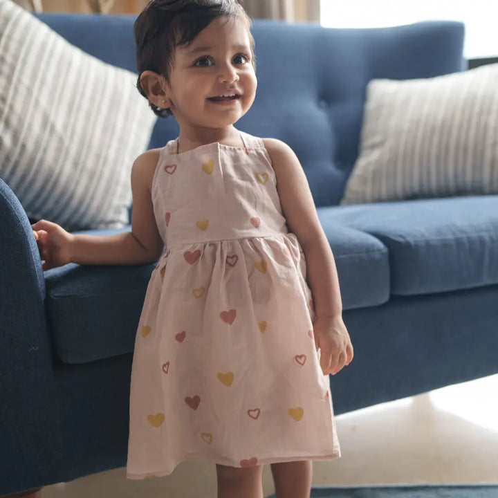 Dulaar Mulmul Dress | Hand-Block Printed - Hearts