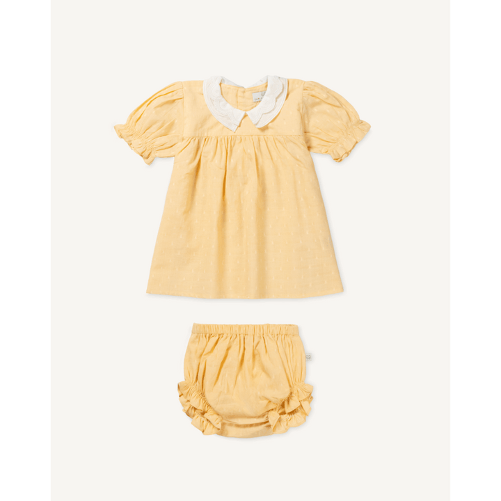 Early Sunday Swiss Dots Sukie Baby Dress &amp; Bloomer - Vanilla