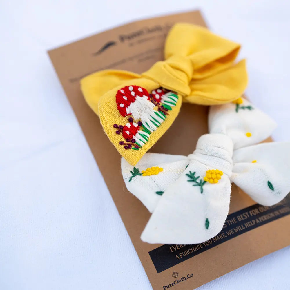 PureCloth.Co Cotton Linen Hair Bow Clip Mushroom