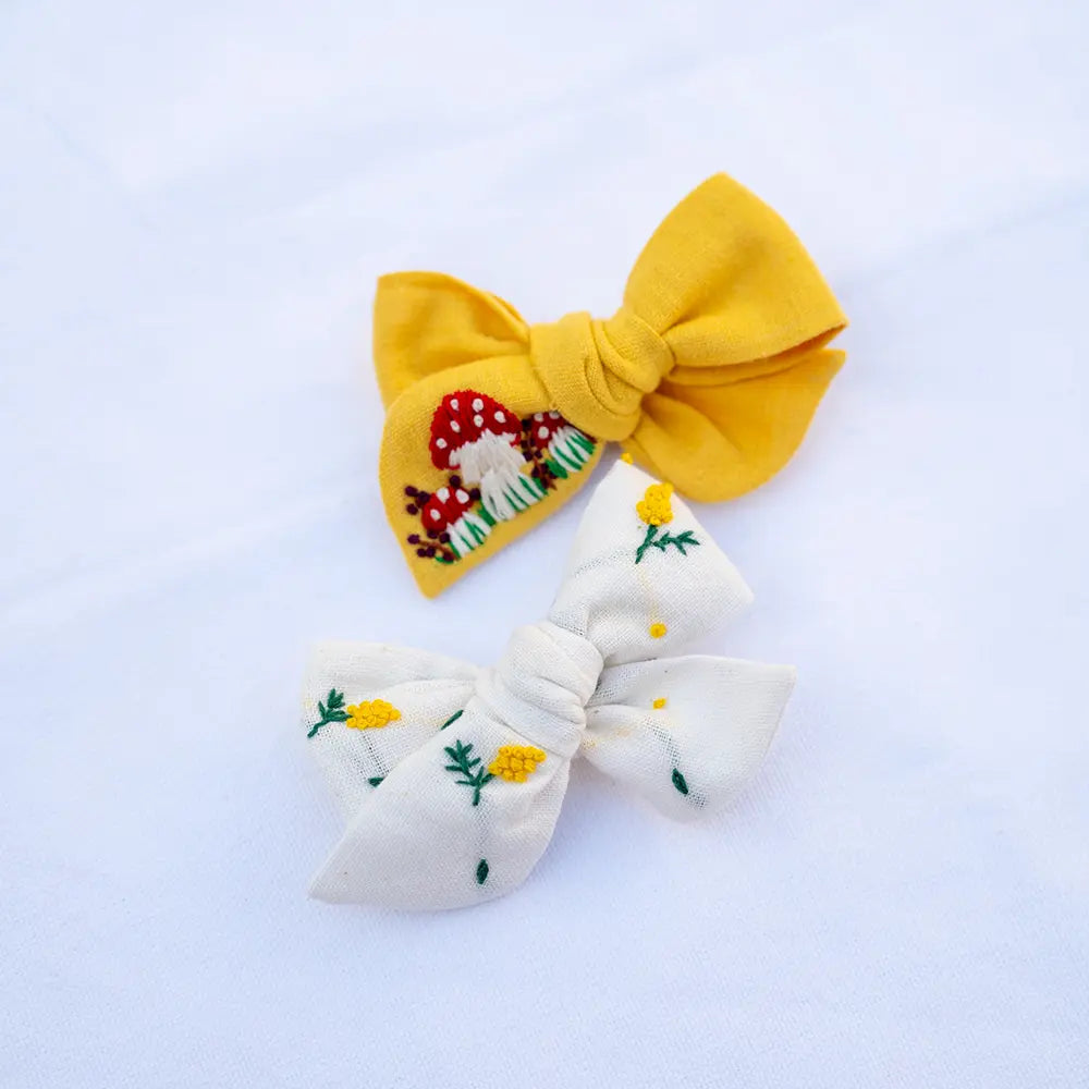 PureCloth.Co Cotton Linen Hair Bow Clip Mushroom