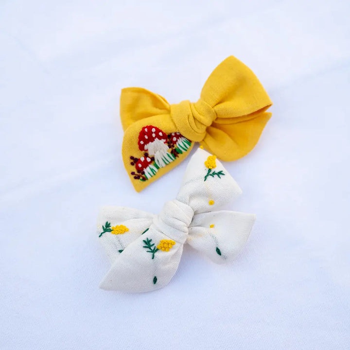 PureCloth.Co Cotton Linen Hair Bow Clip Mushroom