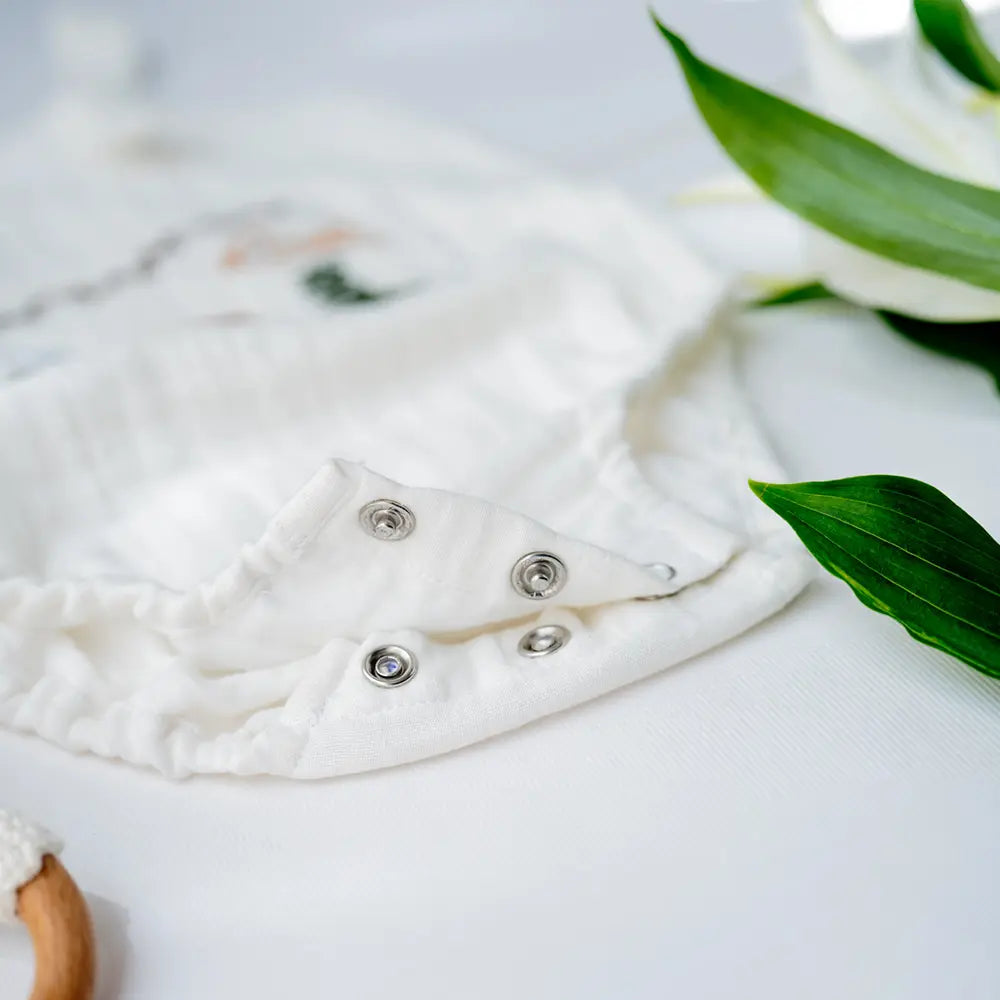 Purecloth Jungle Pals Playsuit | Cotton Muslin Baby Romper - Off-White