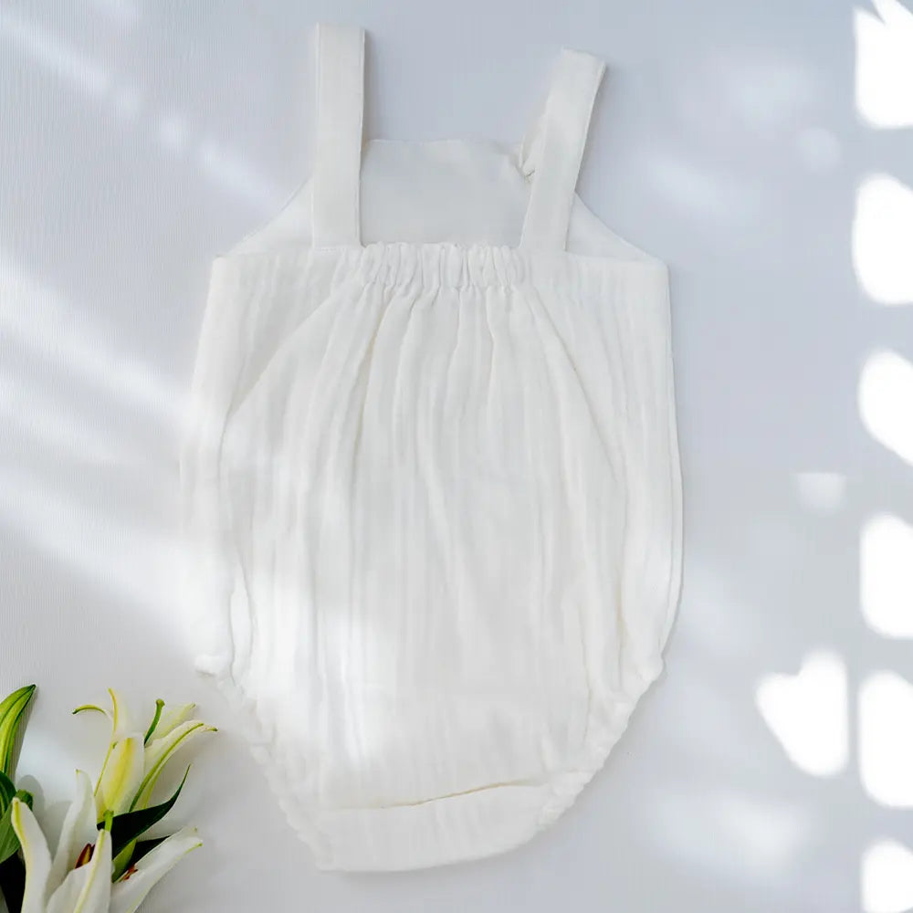 Purecloth Jungle Pals Playsuit | Cotton Muslin Baby Romper - Off-White