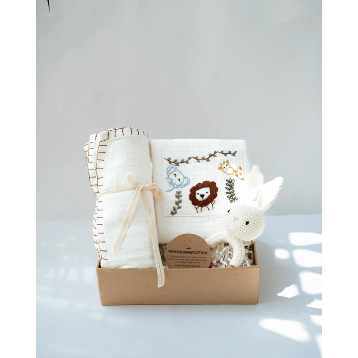 PureCloth.Co Baby Gift Hamper with Cotton Romper and Swaddle- White