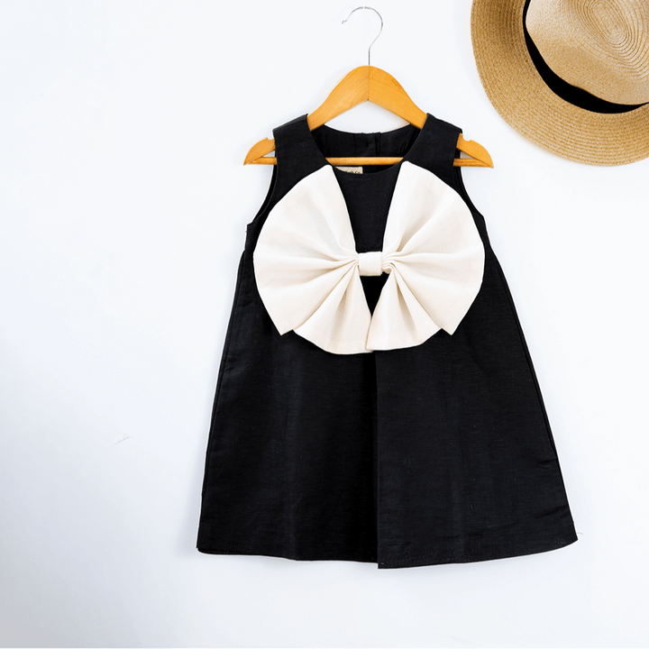 PureCloth.Co Little Black Big Bow Dress For Girls