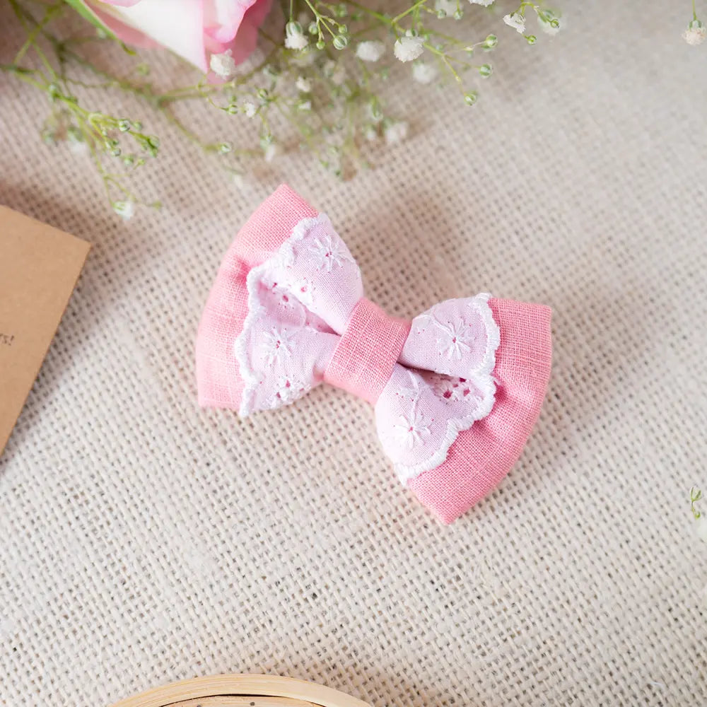 PureCloth.Co Pink Lace Mini Bow for Infants | Hair Clip | Headband