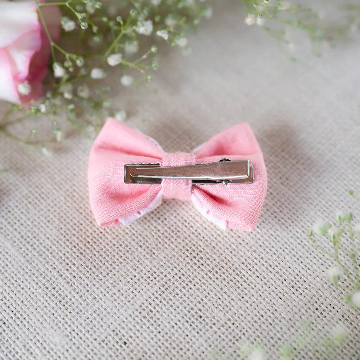 PureCloth.Co Pink Lace Mini Bow for Infants | Hair Clip | Headband