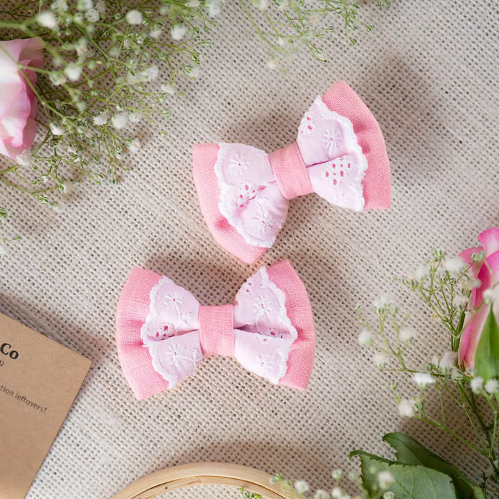 PureCloth.Co Pink Lace Mini Bow for Infants | Hair Clip | Headband