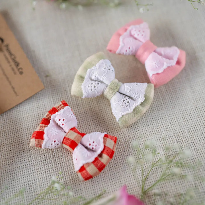 PureCloth.Co Pink Lace Mini Bow for Infants | Hair Clip | Headband