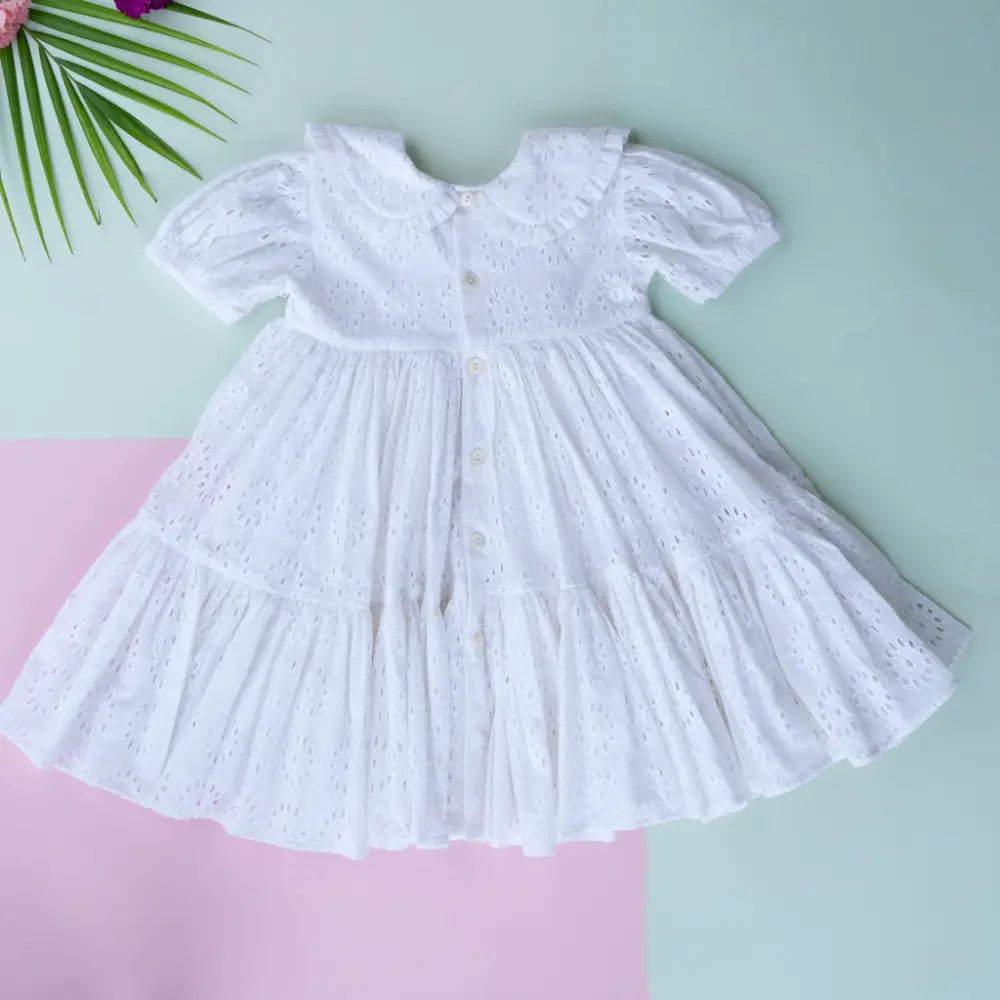 PureCloth.Co Classic White Hakoba Lace Dress/Handblocked Apron