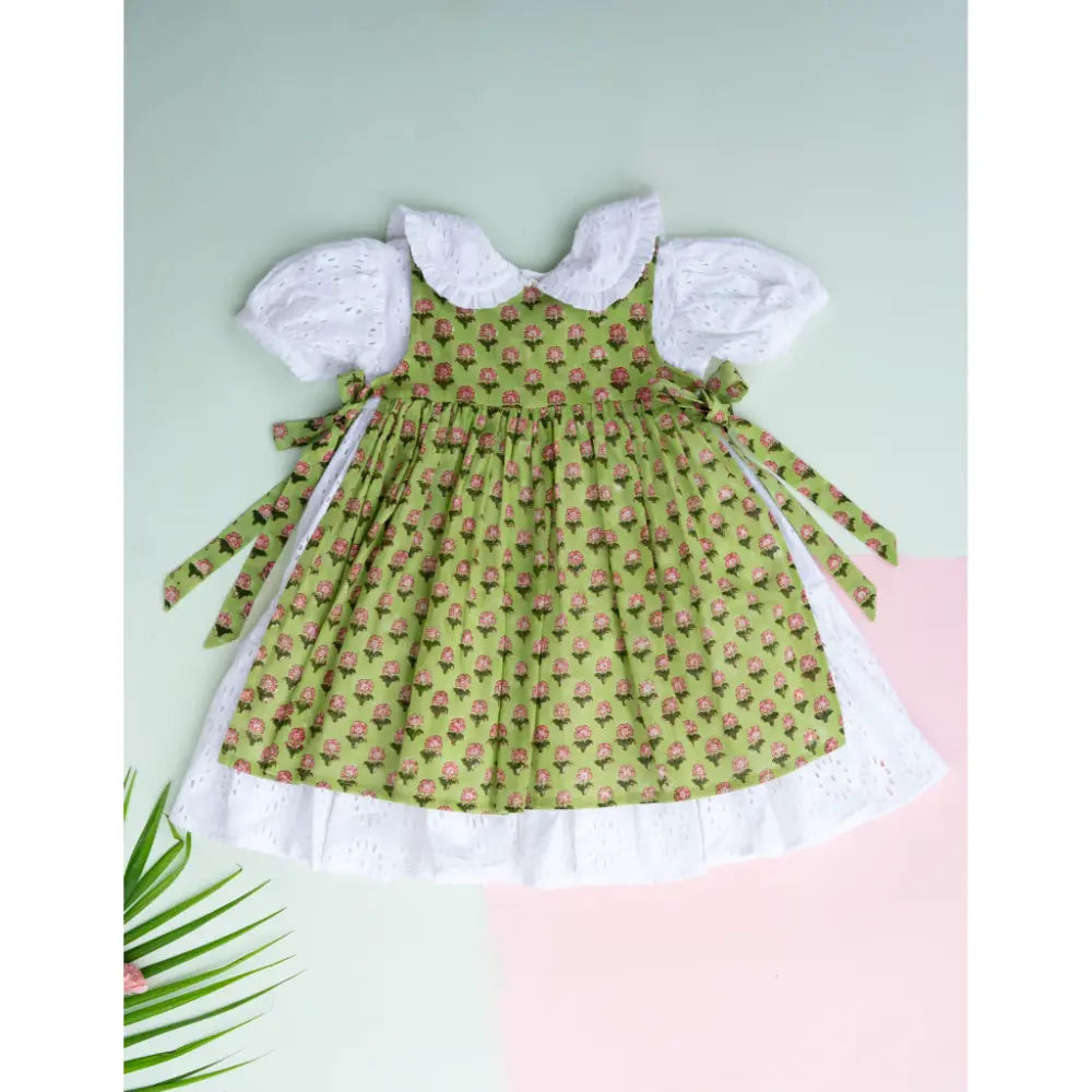 PureCloth.Co Classic White Hakoba Lace Dress/Handblocked Apron