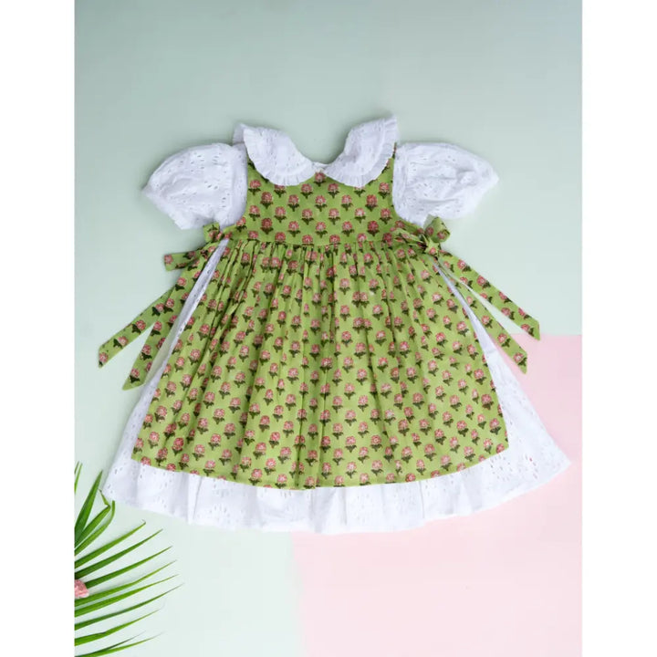 PureCloth.Co Classic White Hakoba Lace Dress/Handblocked Apron