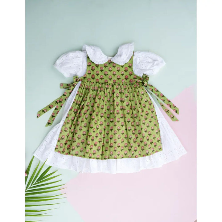 PureCloth.Co Classic White Hakoba Lace Dress/Handblocked Apron