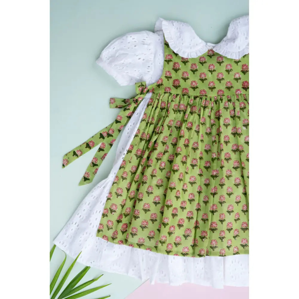 PureCloth.Co Classic White Hakoba Lace Dress/Handblocked Apron