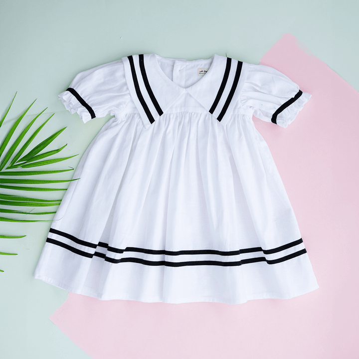PureCloth.Co Sailor Dress for Girls - White