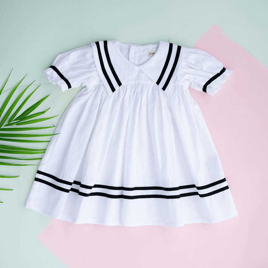 PureCloth.Co Sailor Dress for Girls - White