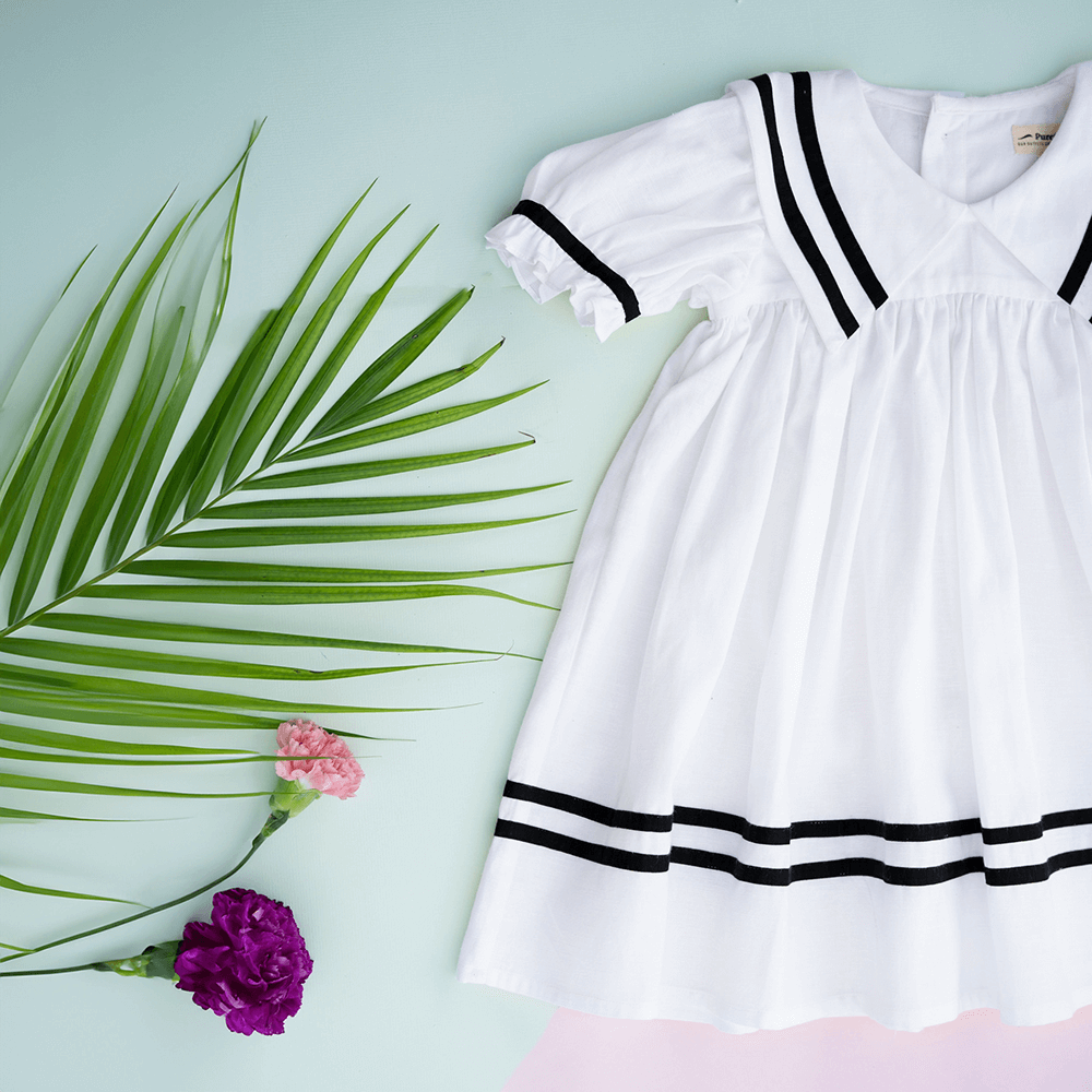 PureCloth.Co Sailor Dress for Girls - White