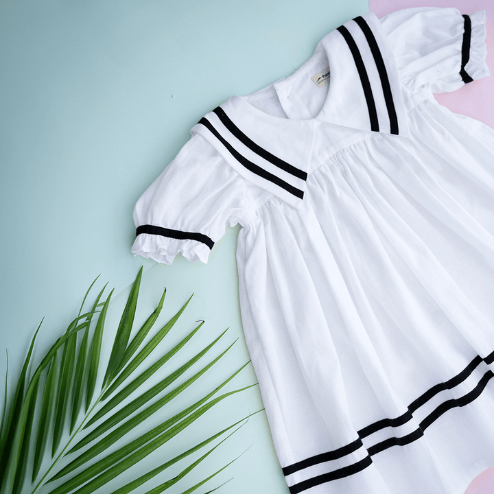 PureCloth.Co Sailor Dress for Girls - White