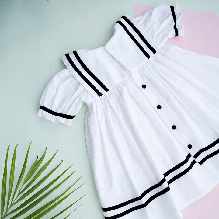 PureCloth.Co Sailor Dress for Girls - White