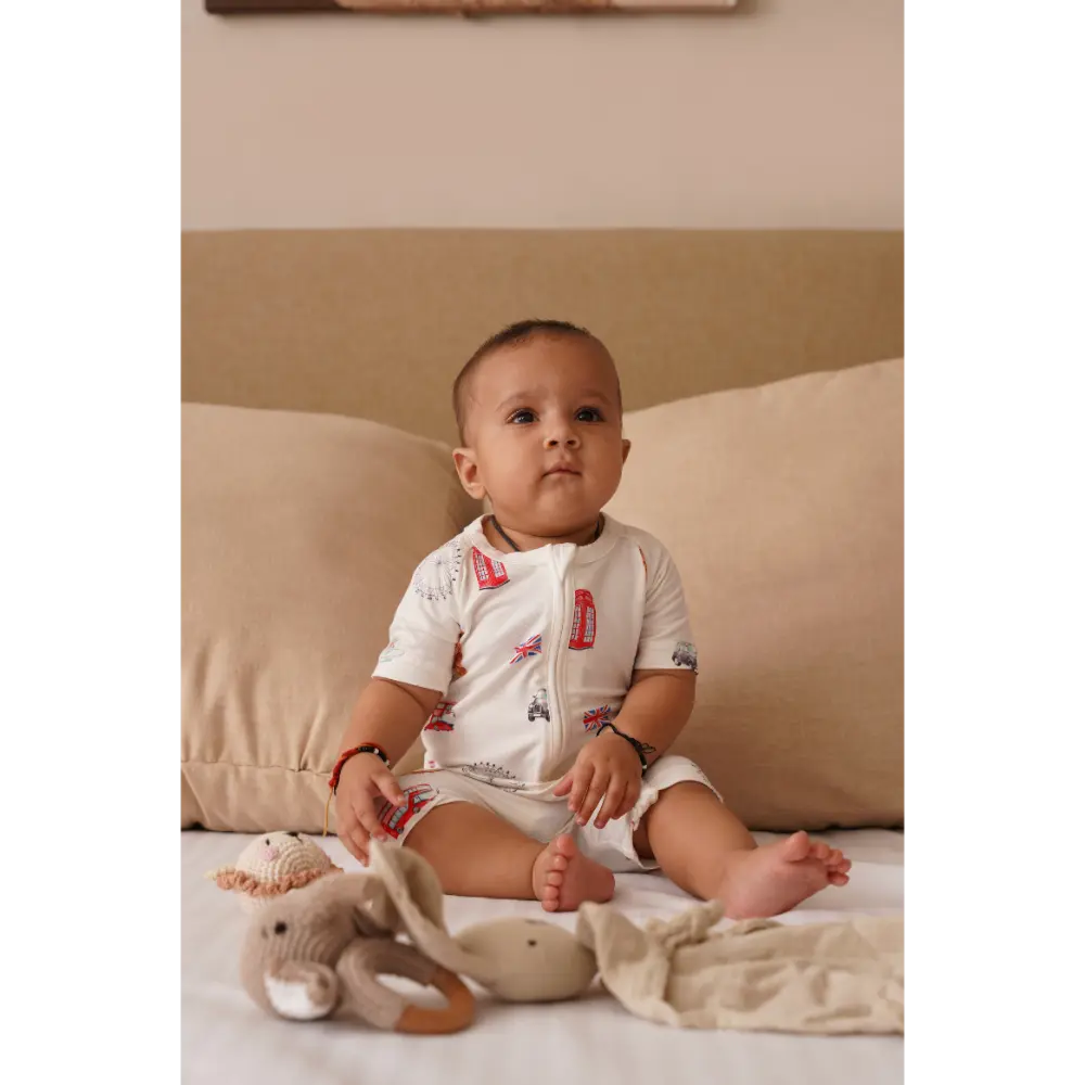 Bubz Bamboo Baby Romper - Soft Breathable Two-Way Zip - London