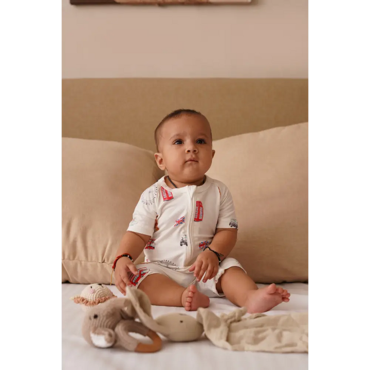 Bubz Bamboo Baby Romper - Soft Breathable Two-Way Zip - London