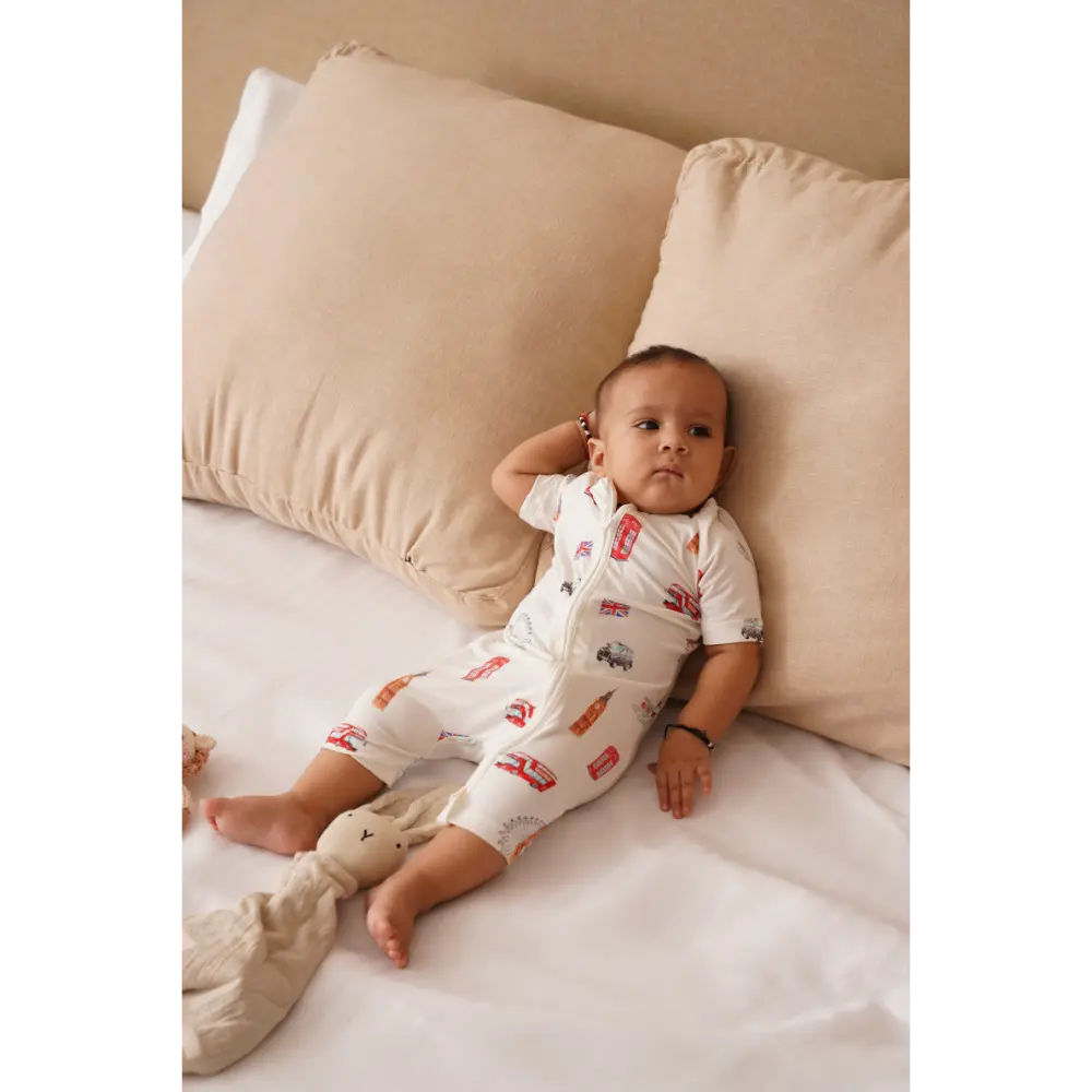 Bubz Bamboo Baby Romper - Soft Breathable Two-Way Zip - London
