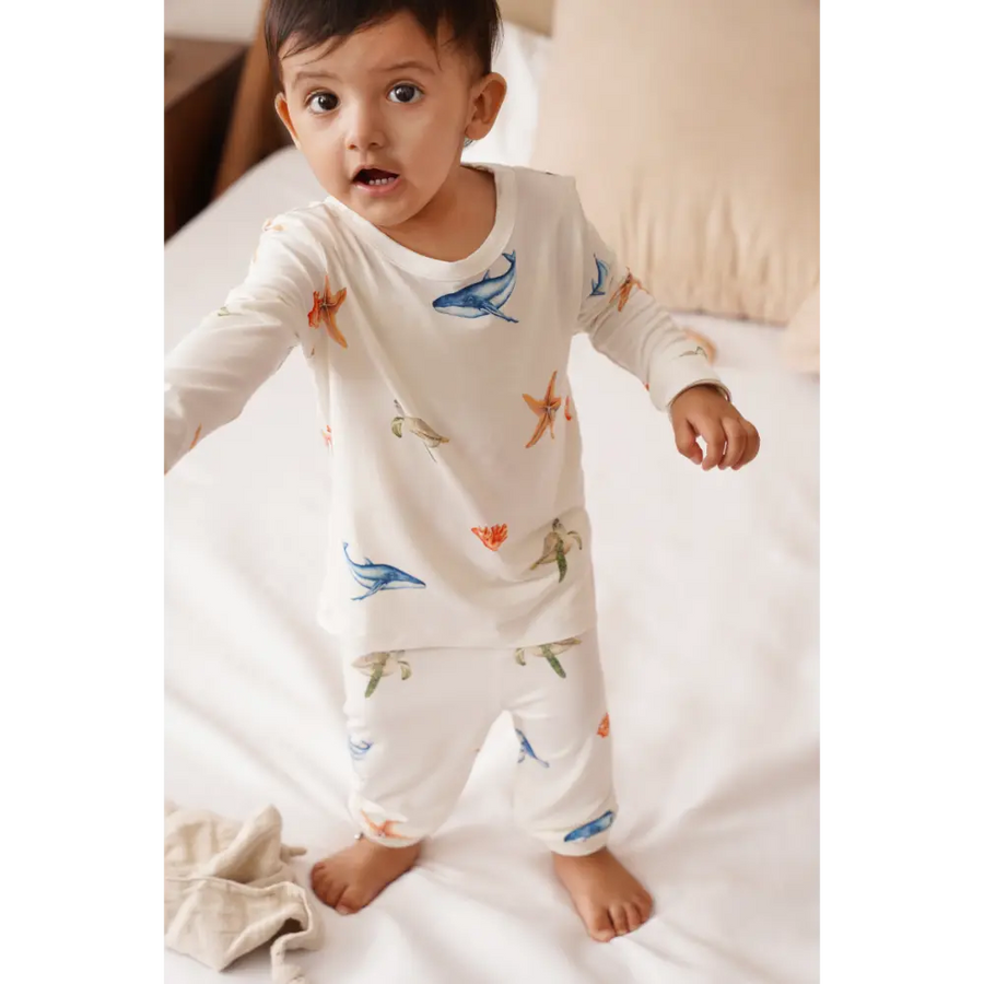 Bubz Bamboo Baby Long Co-rd Set - Soft Breathable Outfit - Under the Sea