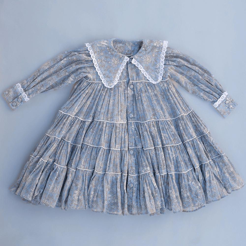 PureCloth.Co Tiered Collar Swing Dress for Infants/Girls - Grey