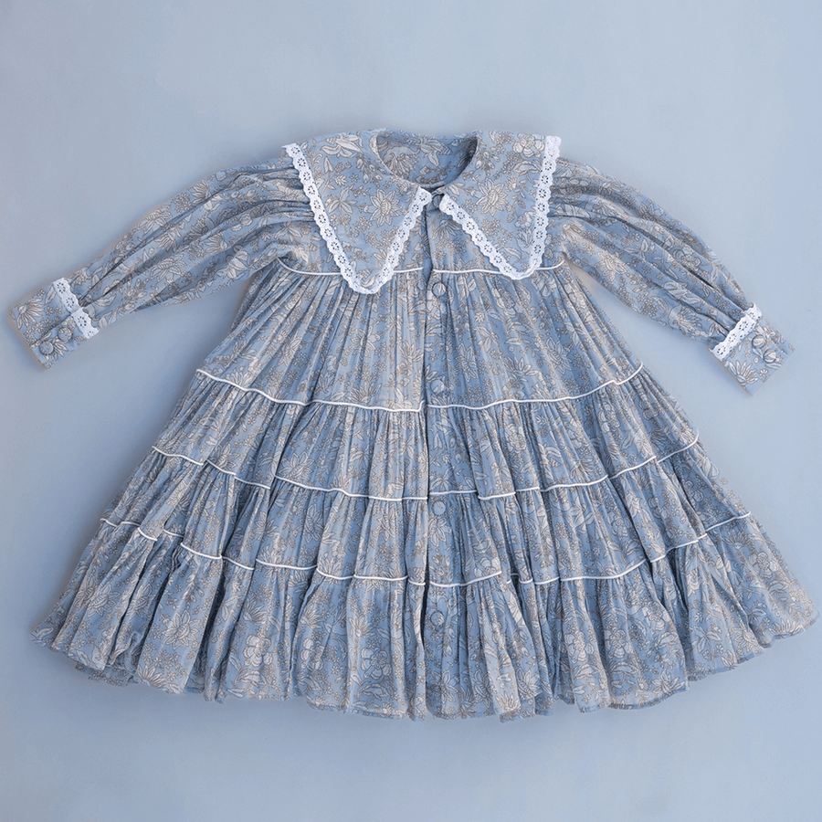 PureCloth.Co Tiered Collar Swing Dress for Infants/Girls - Grey