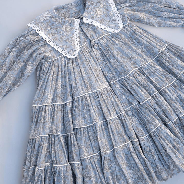 PureCloth.Co Tiered Collar Swing Dress for Infants/Girls - Grey