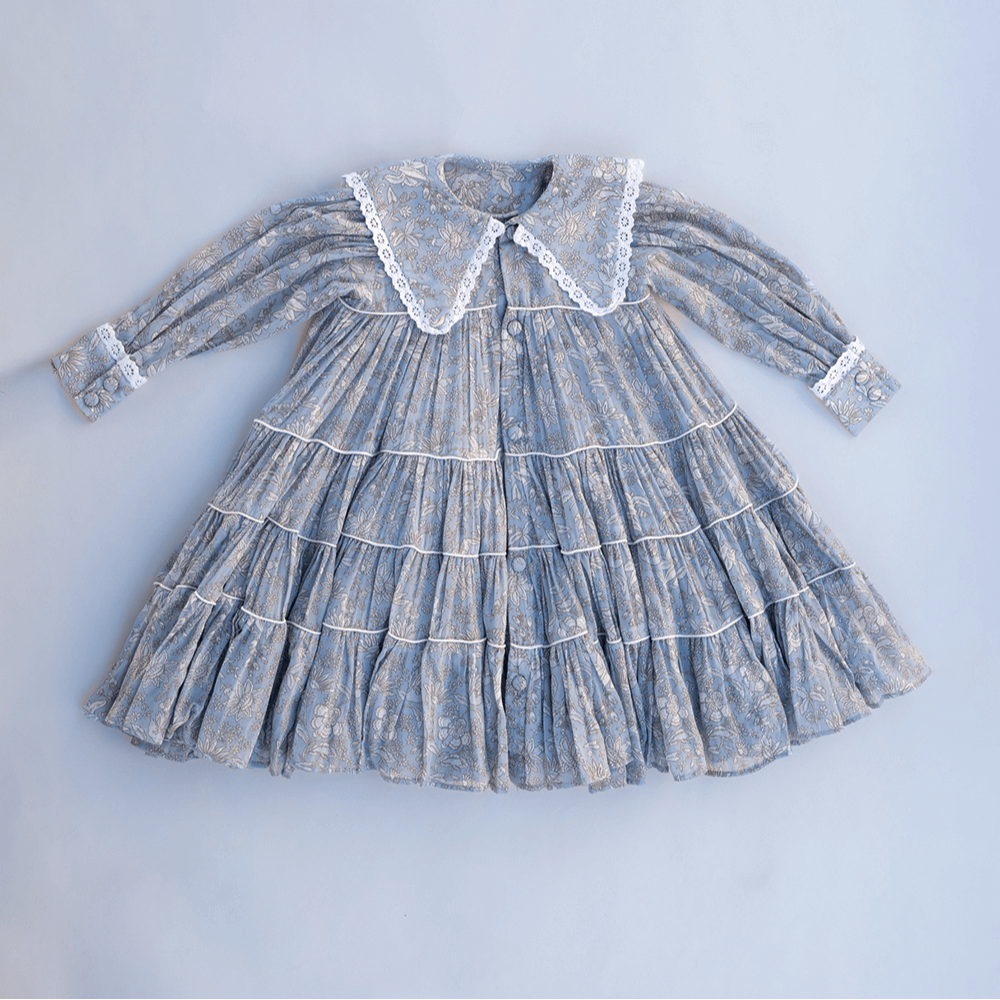PureCloth.Co Tiered Collar Swing Dress for Infants/Girls - Grey