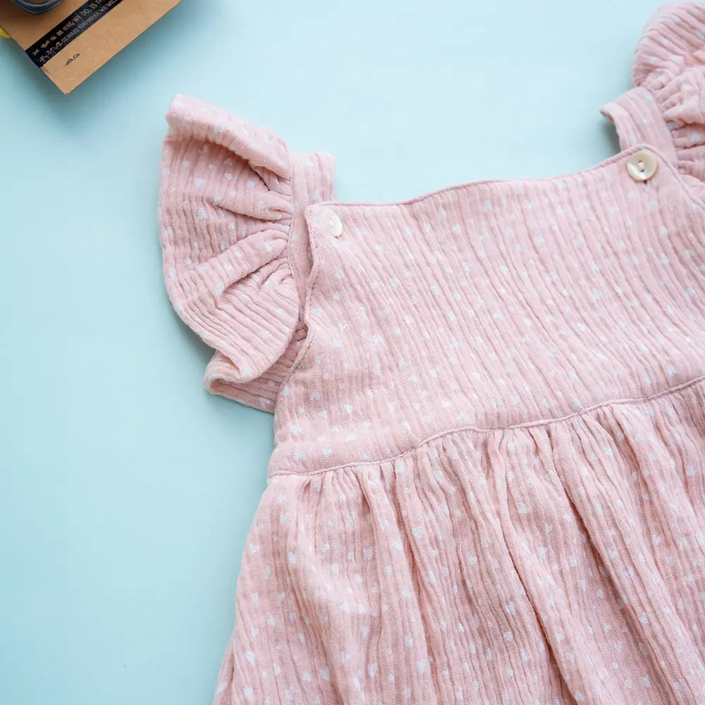 PureCloth.Co Organic Cotton Baby Romper for Girls - Pink Heart