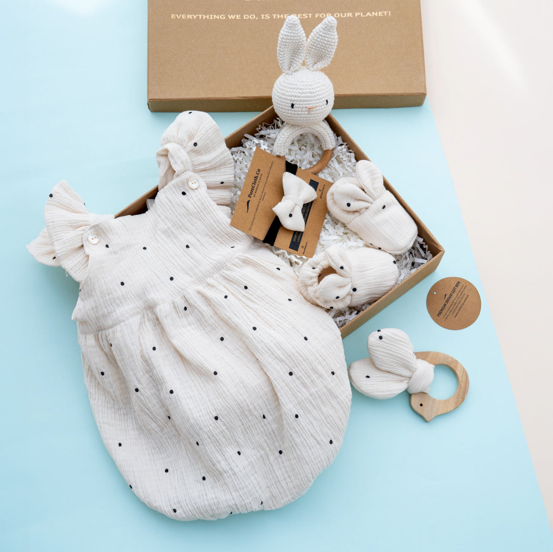 PureCloth.Co Baby Girl Gift Hamper | Polka-Off White