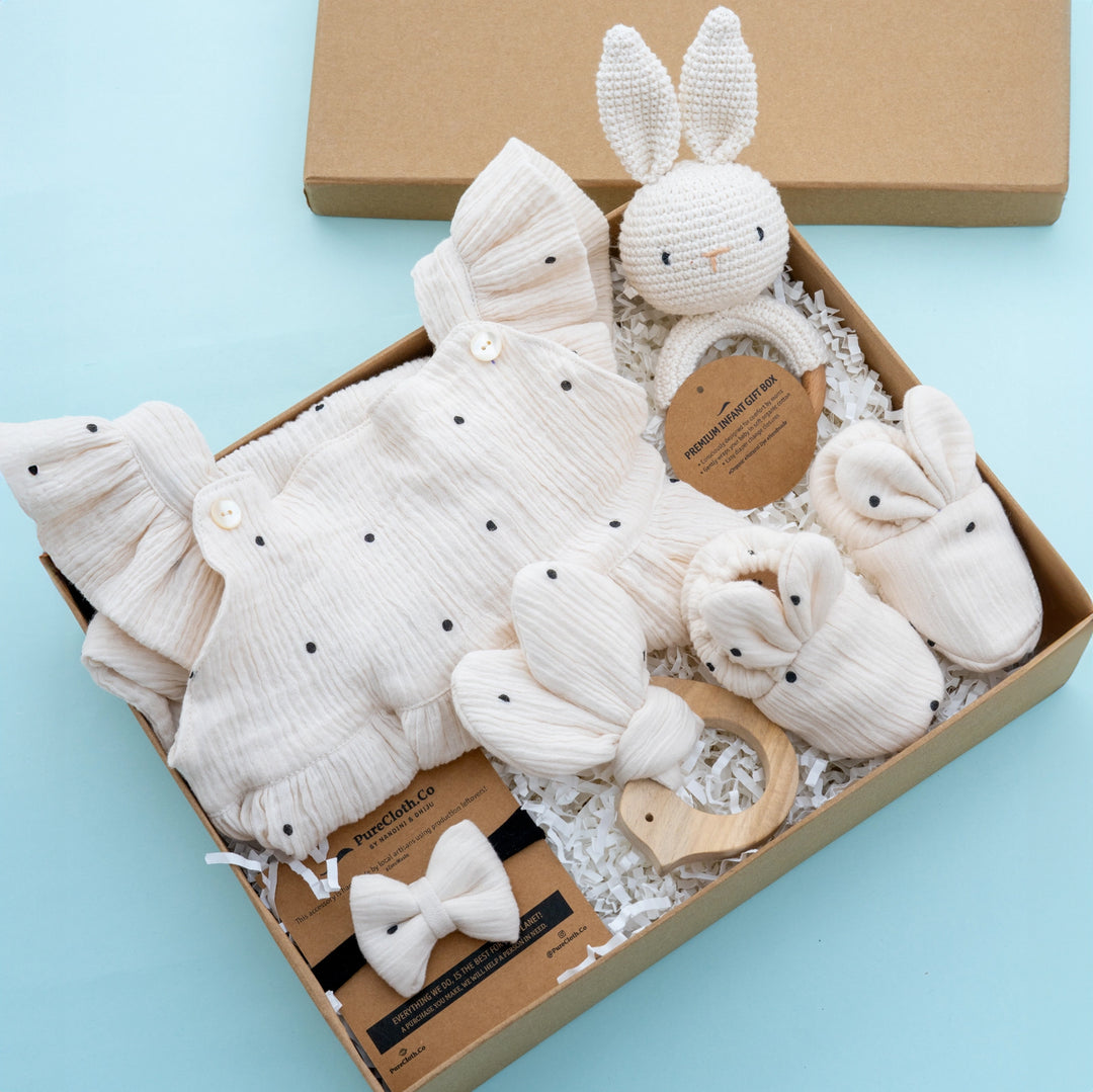 PureCloth.Co Baby Girl Gift Hamper | Polka-Off White