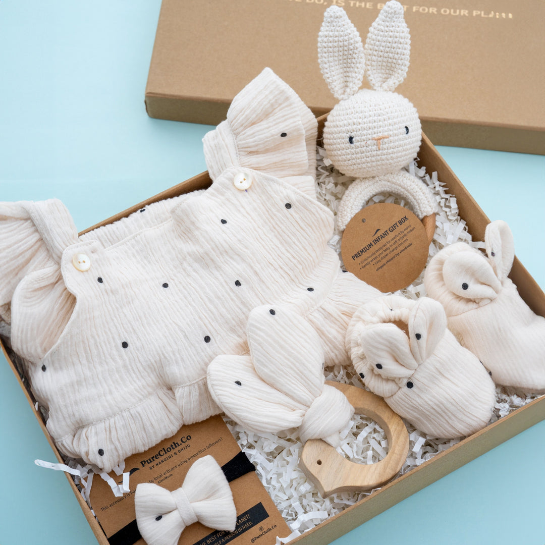 PureCloth.Co Baby Girl Gift Hamper | Polka-Off White