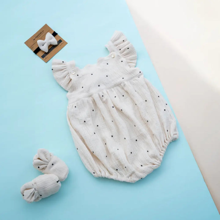 PureCloth.Co Organic Cotton Baby Romper for Girls - Polka