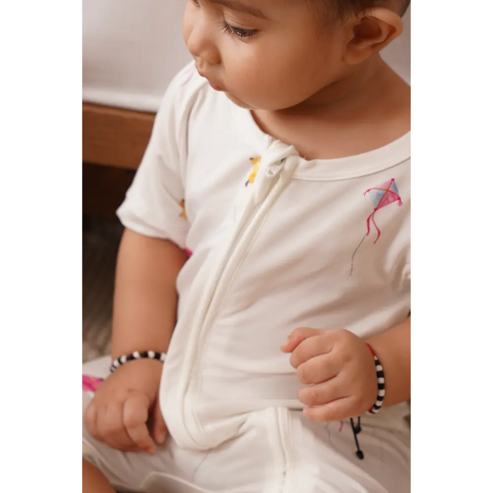 Bubz Bamboo Baby Romper - Soft Breathable Two-Way Zip - Kites