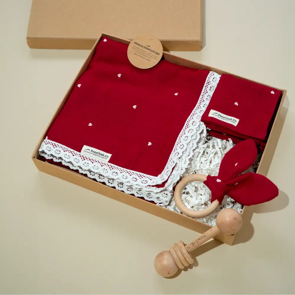 Purecloth.Co Gift Hamper Newborn|Little Nest Bundle - Red