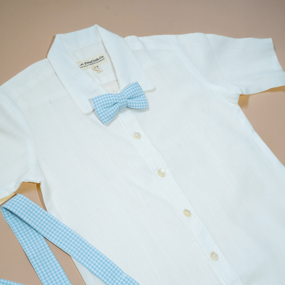 PureCloth.Co Tiny Tux Set Boys Cotton Suspender Set - White &amp; Blue