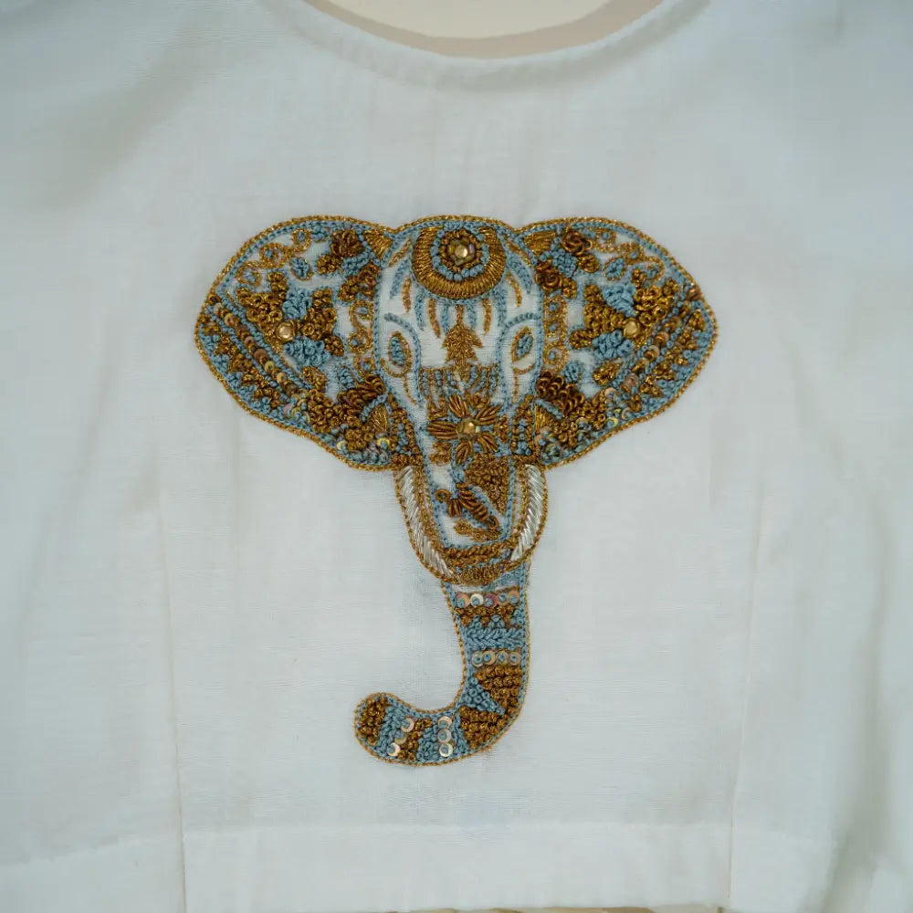 Purecloth.Co Royal Elephant Embroidery Skirt &amp; Top| Off-White