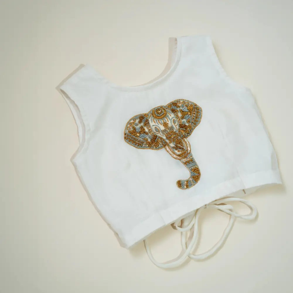 Purecloth.Co Royal Elephant Embroidery Skirt &amp; Top| Off-White