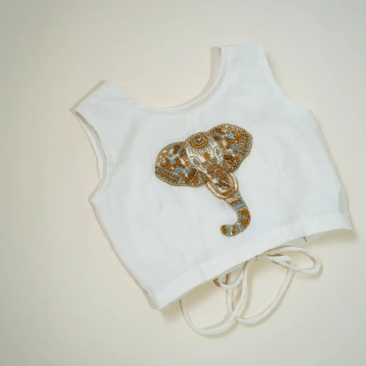 Purecloth.Co Royal Elephant Embroidery Skirt &amp; Top| Off-White