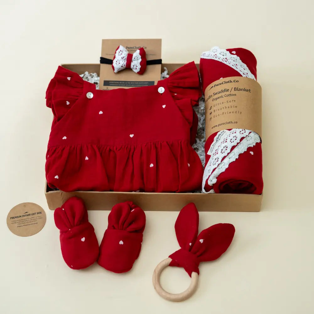 PureCloth.Co  Red Heart Newborn Gift Hamper  Baby Girl