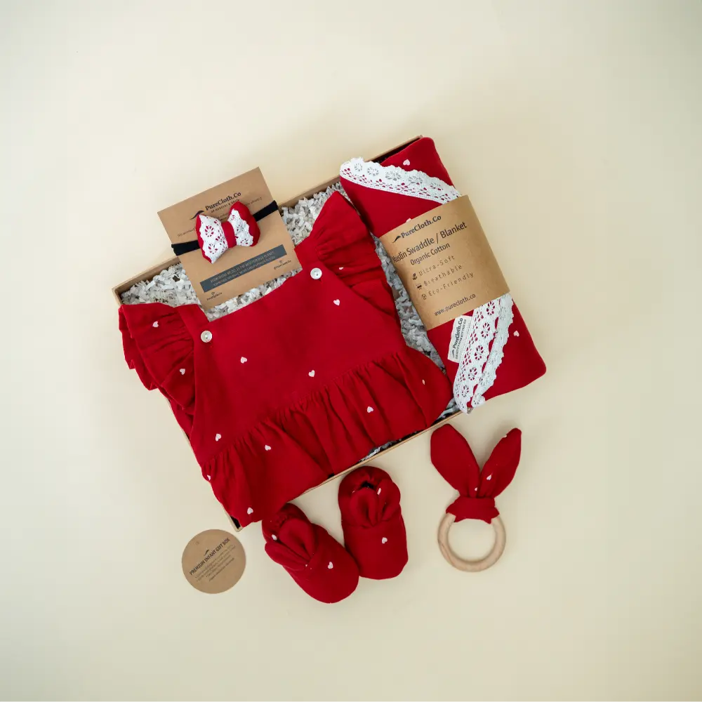 PureCloth.Co  Red Heart Newborn Gift Hamper  Baby Girl