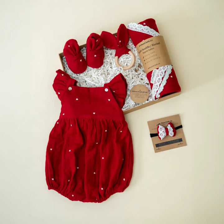 PureCloth.Co  Red Heart Newborn Gift Hamper  Baby Girl