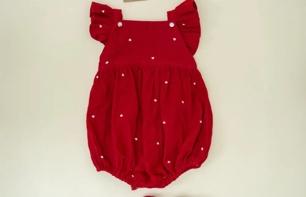 PureCloth.Co Organic Baby Romper for Girls - Red Heart