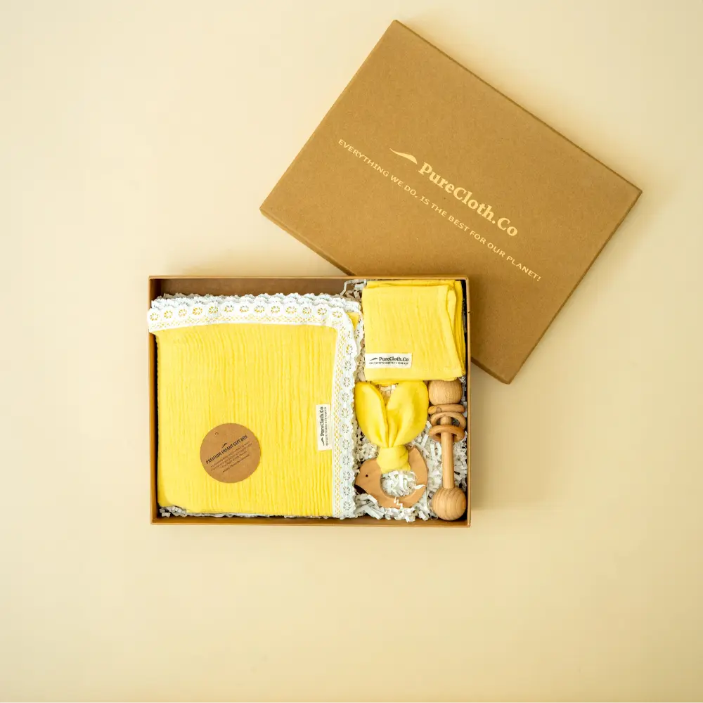 Purecloth Gift Hamper Newborn|Little Nest Bundle|Mellow Yellow